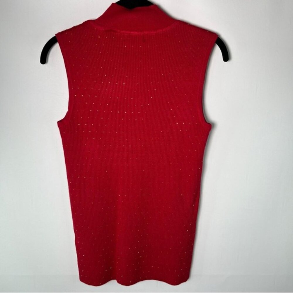 NWT‎ TAHARI T Fiery Red Viscose Blend Small Gold Sparkles Sleeveless Top Blouse - Picture 3 of 8